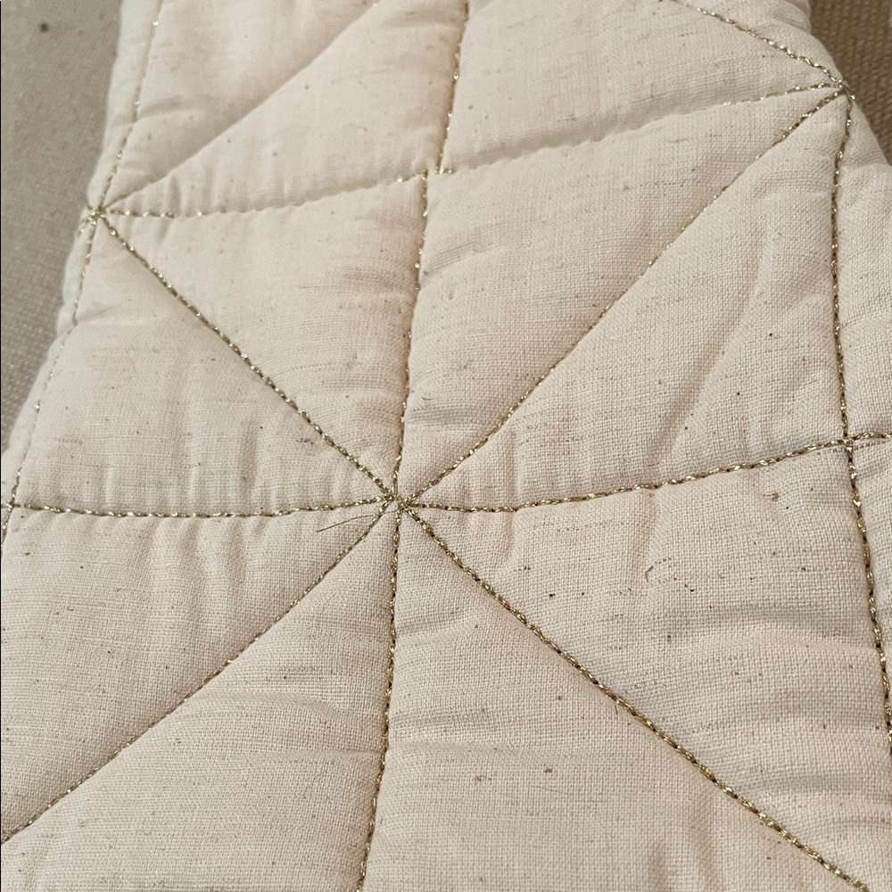 Creative Co-Op Quilted Cotton & Linen Stocking w/ Metallic Gold/NWT - Picture 4 of 7